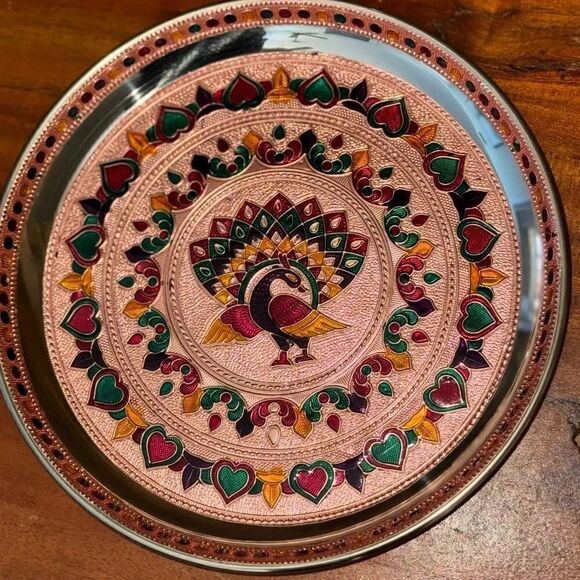 meenarkari Other - Turkey Meenakari Art Puja Plate Thali 9” Handicraft by Awarded Indian Artisan
